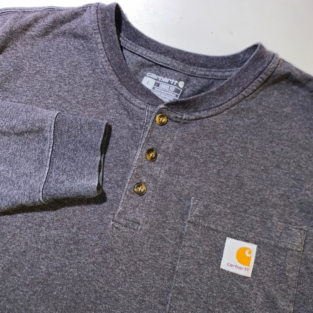 Carhartt Mens Loose Fit Long Sleeve Henley Pocket T-Shirt Charcoal Gray Large
